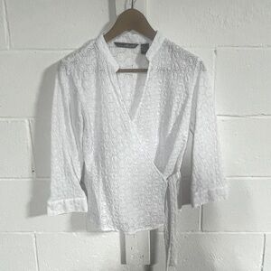 Willi Smith White Embroidered Wrap Shirt Sz Medium